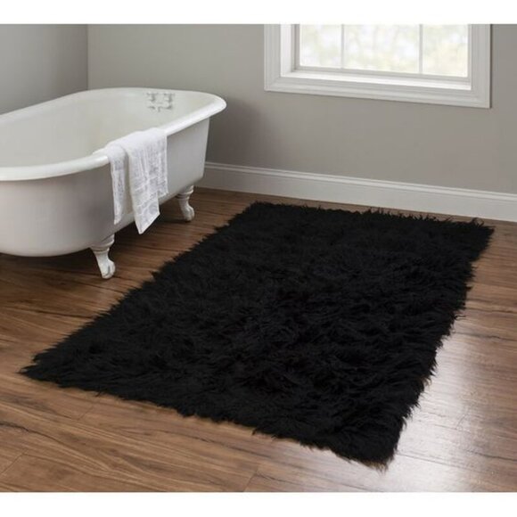 SUPER THICK 3X5 JET BLACK FLOKATI RUG | BRAND NEW | LONG 3.5" PILE | 100% WOOL - Picture 4 of 6